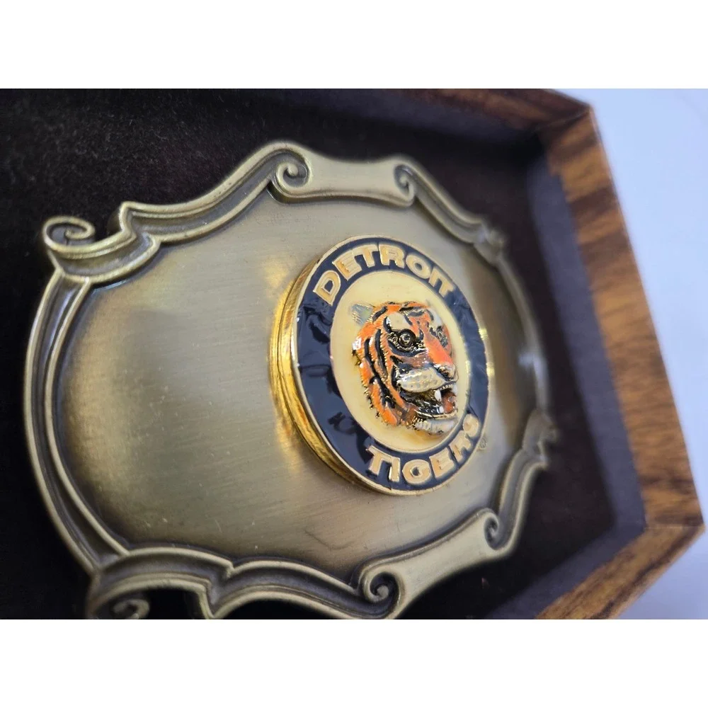 Vintage Detroit Tigers Belt Buckle RainTree MLB Brass Enamel Deadstock 1980s